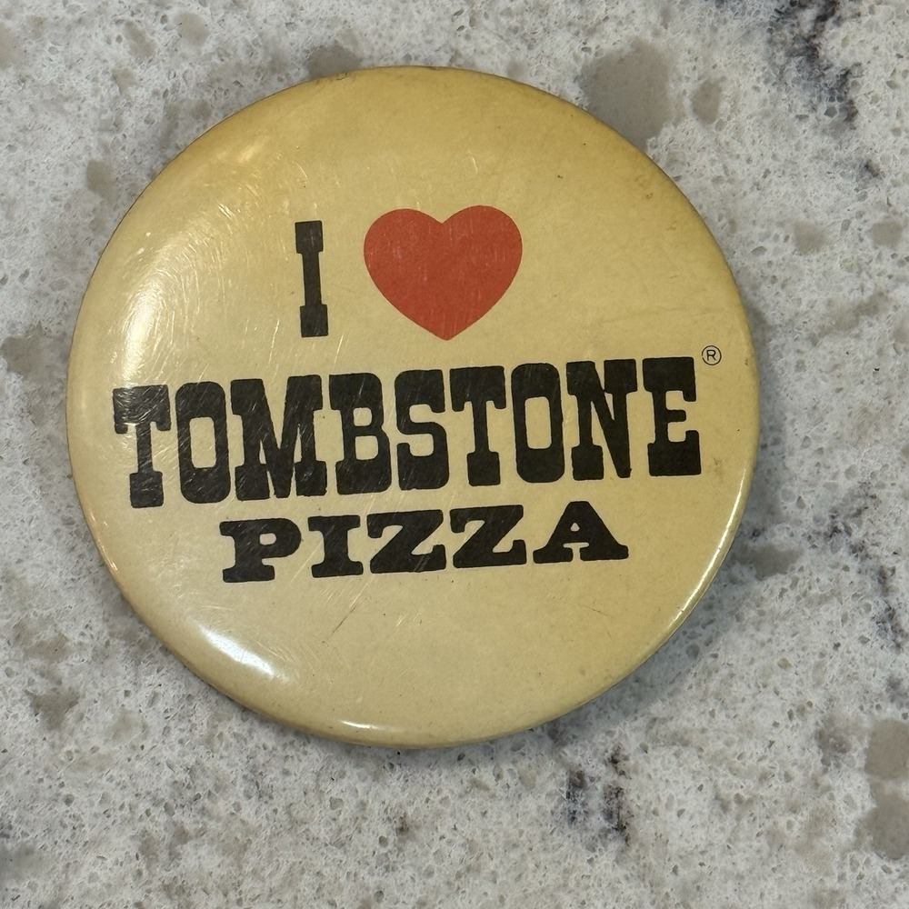 I Love Tombstone Pizza Heart Vintage Pinback Button Pin Round Circle